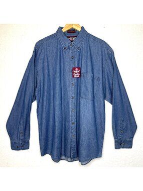 VTG Denim Gear Denim Shirt Mens L Long Sleeve Button Up Pocket 90s Y2K NEW